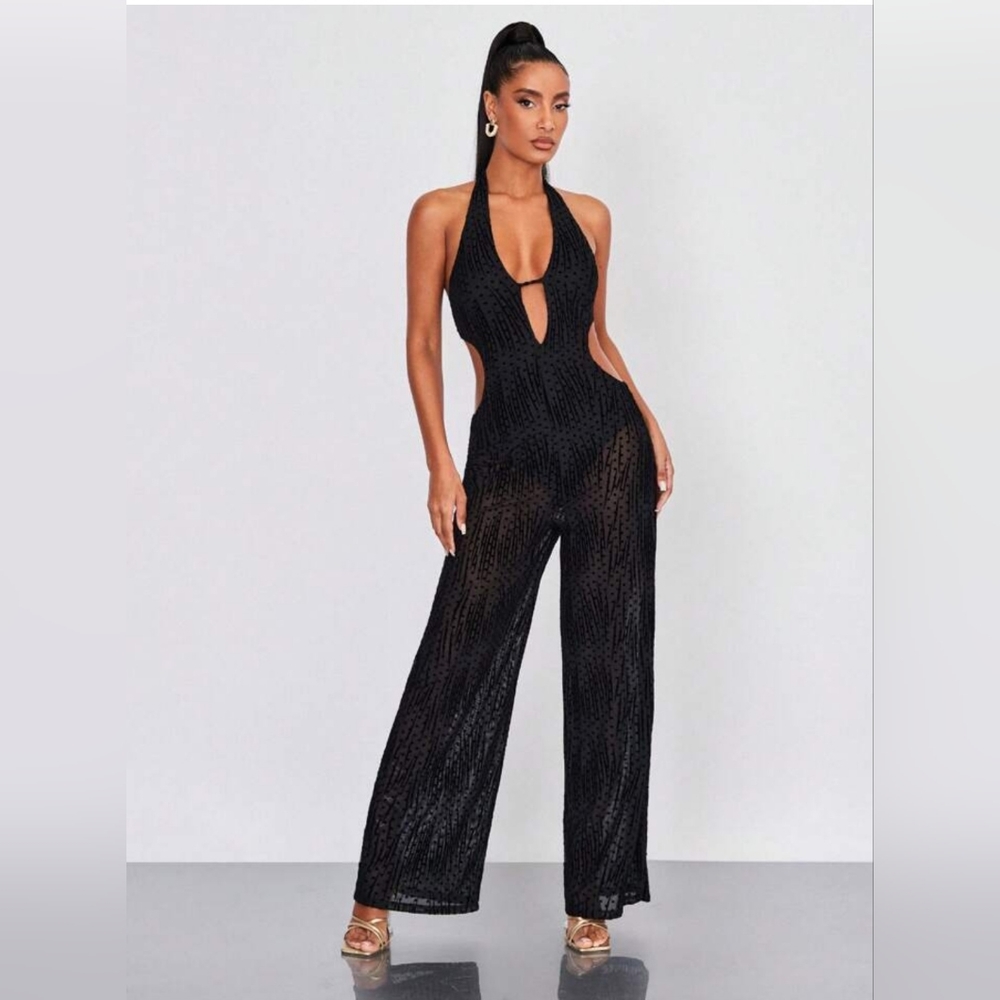 Venus cut out backless Halter see-through material Jumpsuit